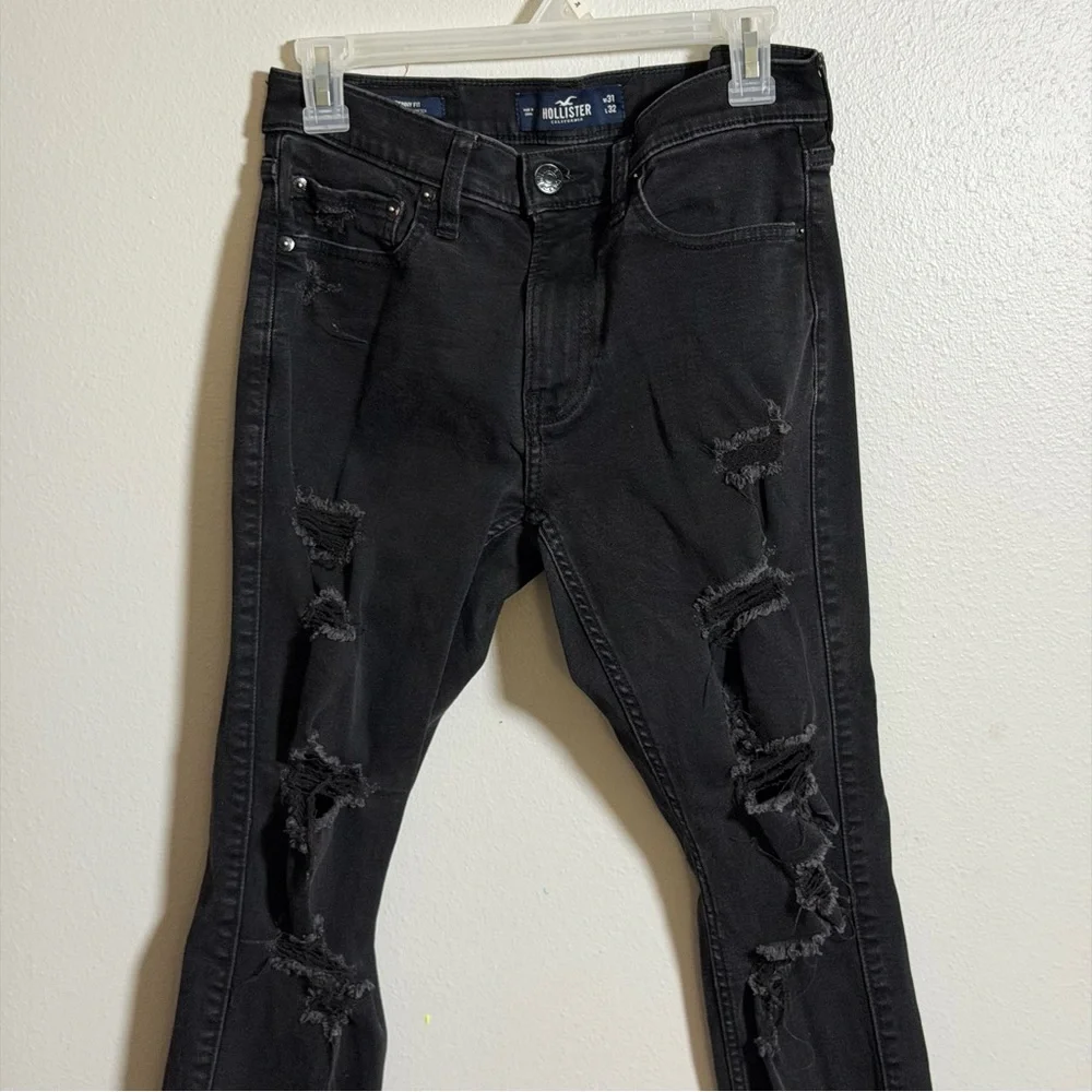 Hollister Men's Black Distressed Skinny Fit Jeans Advanced‎ Stretch size 31x32
